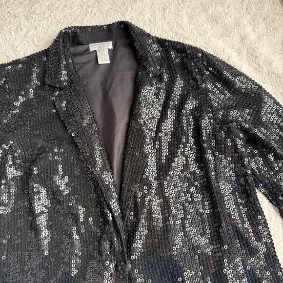 Vintage 80s 90s beaded sequin jacket sequined black formal evening silk L - Picture 5 of 13